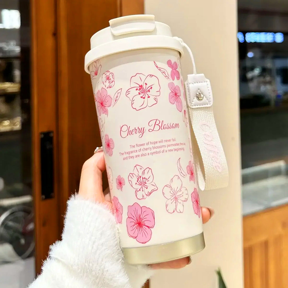 Gourde thermos design fleurs hibiscus