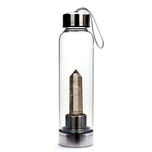Gourde en verre avec cristaux de Quartz fumé