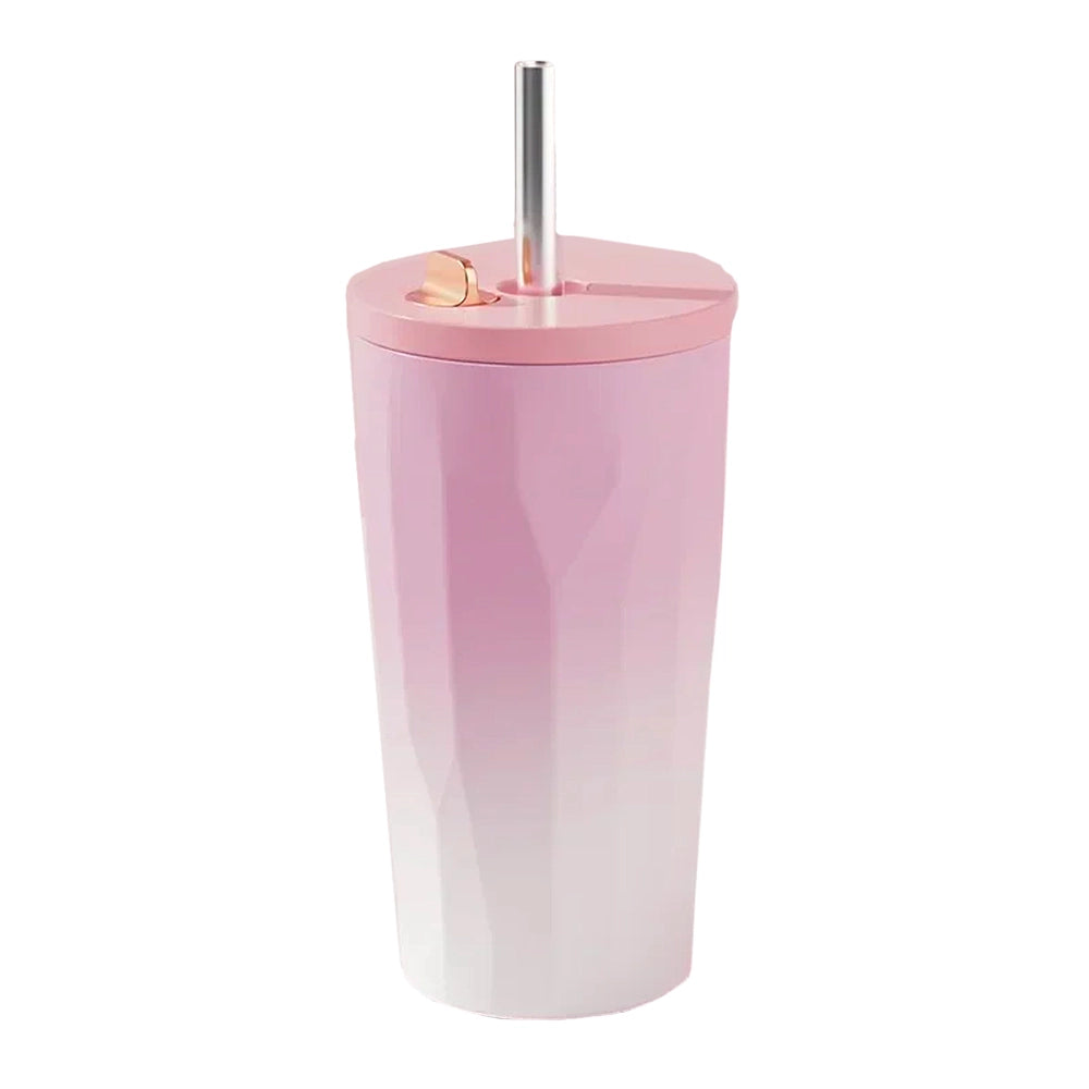 gobelet avec paille inox gourde isotherme rose