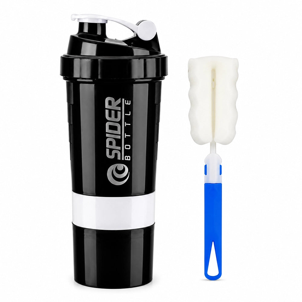 gourde blanche pour protéine avec brosse de nettoyage