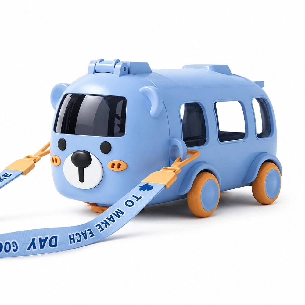 gourde bleu en forme de bus pour enfant