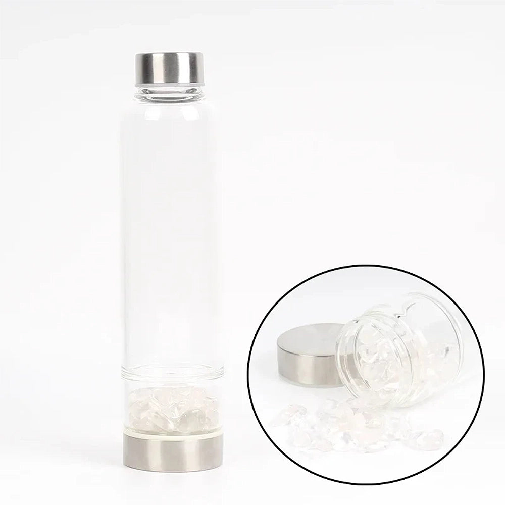 gourde en verre avec pierre transparente