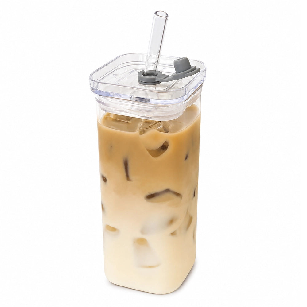 gourde en verre rectangle avec paille 400ml