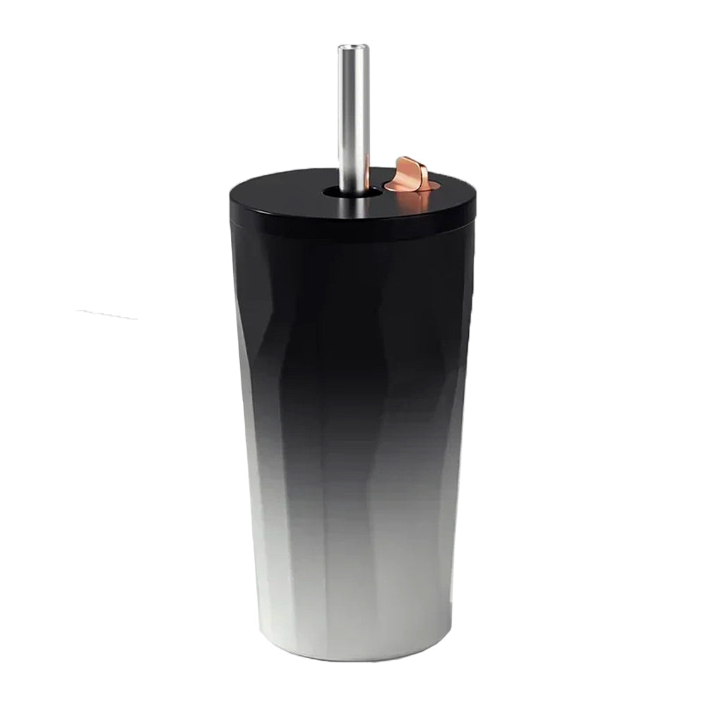 gourde gobelet noire isotherme avec paille rétractable