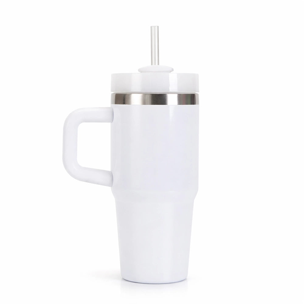 gourde isotherme blanche avec poignée et paille