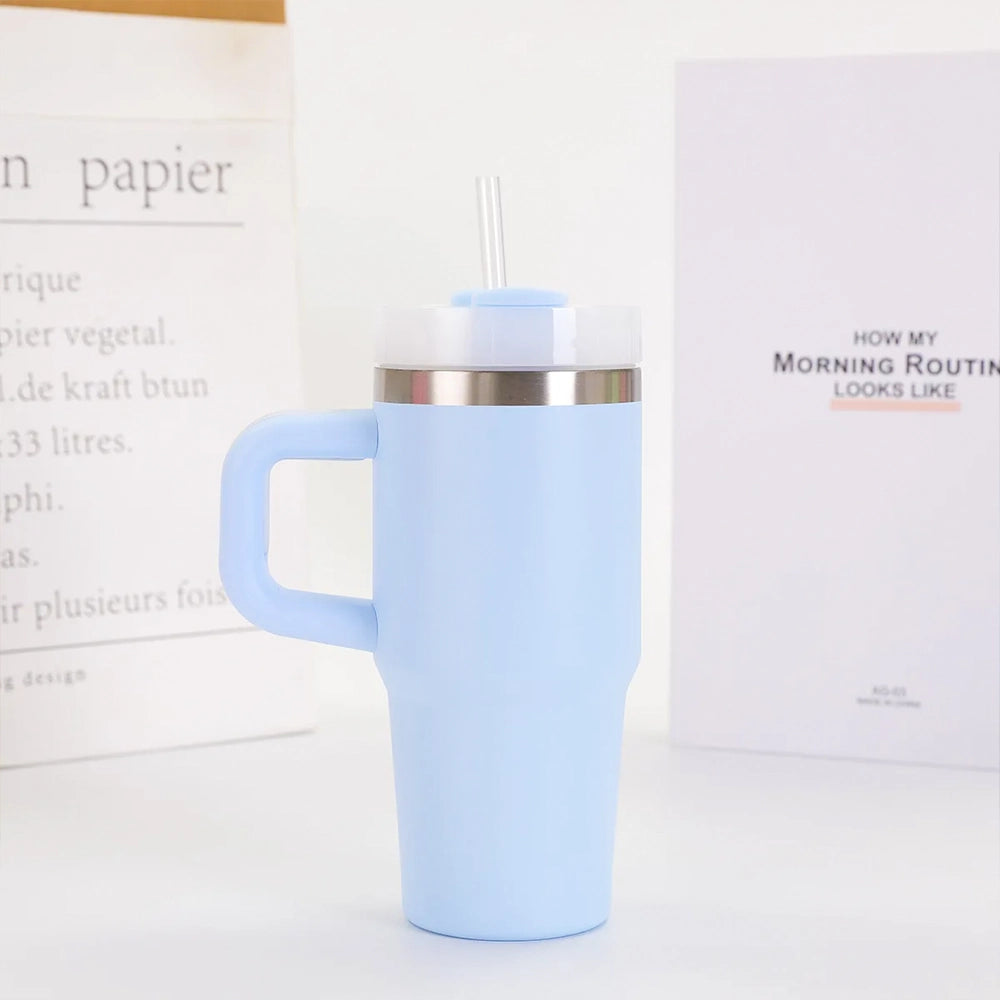 gourde isotherme bleu mug thermos avec paille