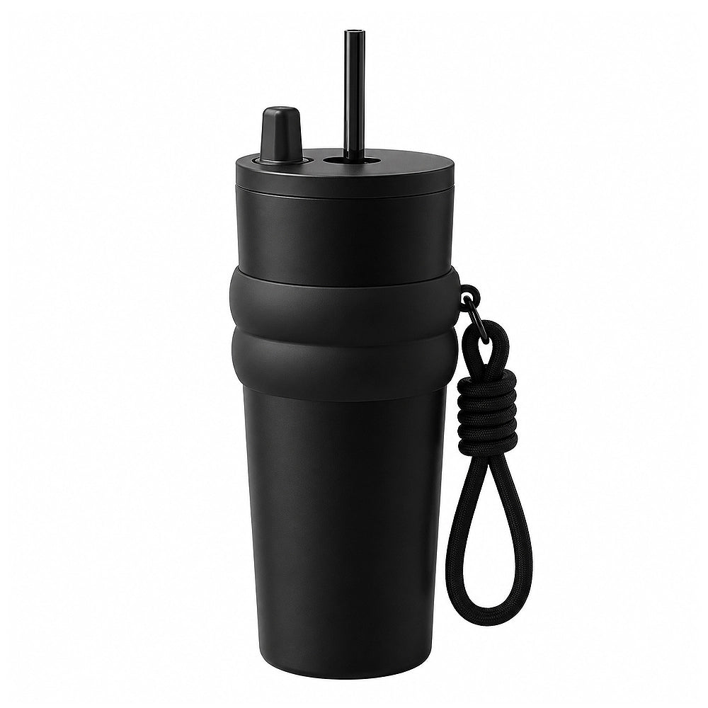 gourde noire isotherme avec paille