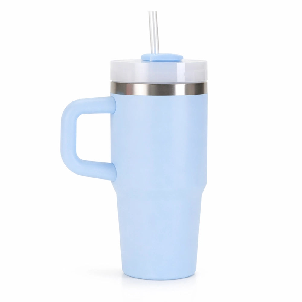 Gourde bleu avec poignée et paille mug
