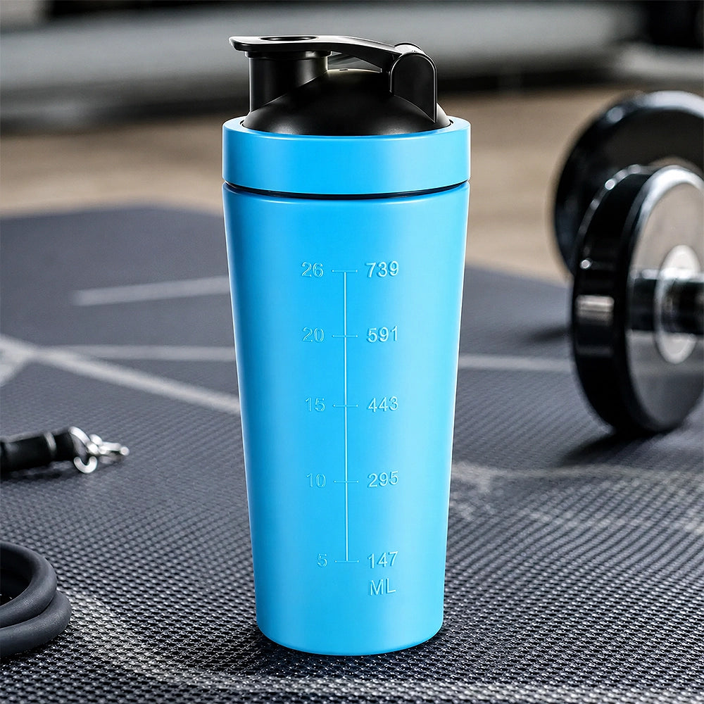Gourde shaker bleu en inox