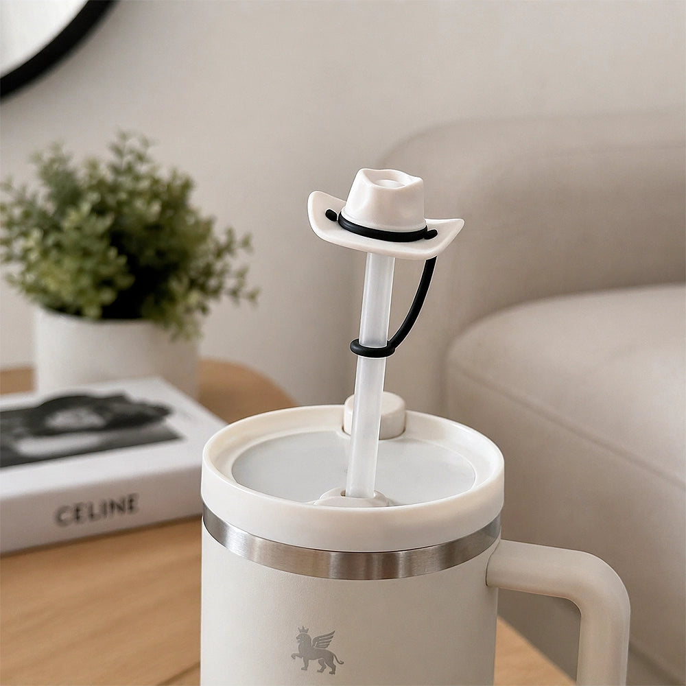 embout paille chapeau de cowboy blanc