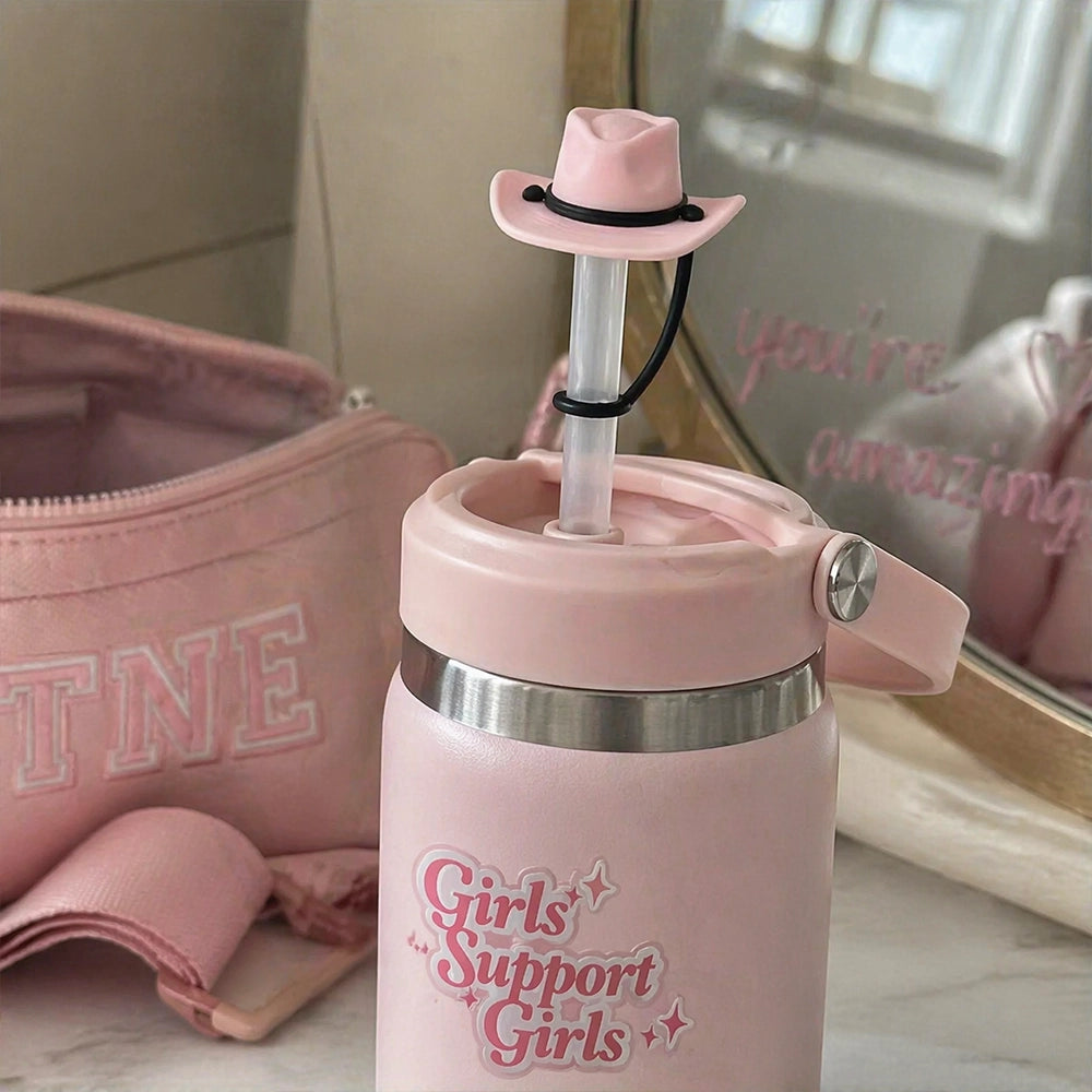 embout paille chapeau de cowboy rose