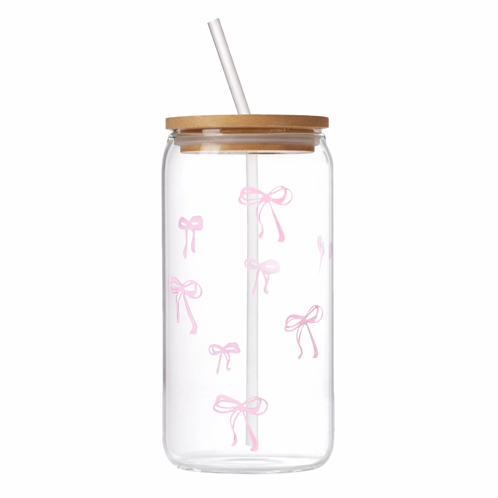 gourde en verre avec paille motif nœud