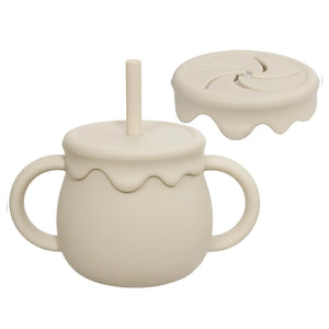 gourde beige en silicone avec paille