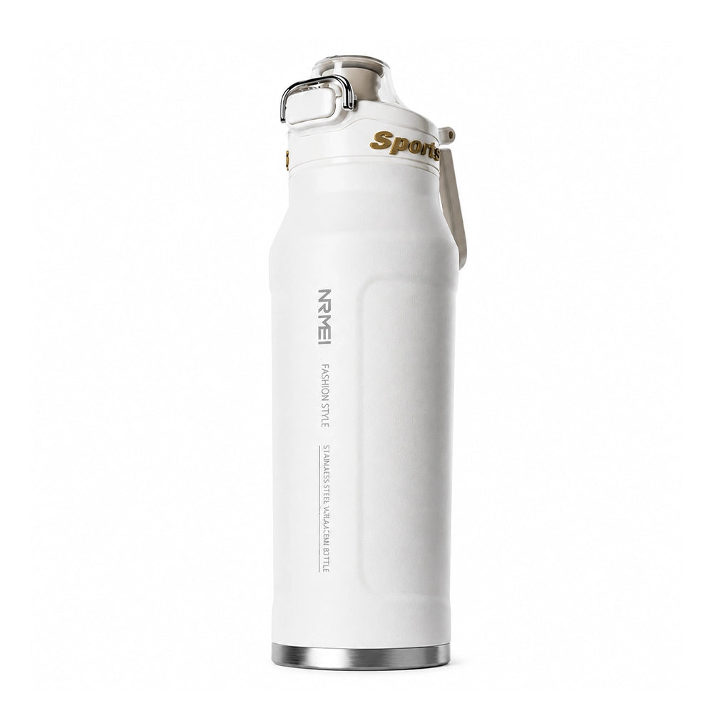 gourde blanche isotherme avec bouton et couvercle
