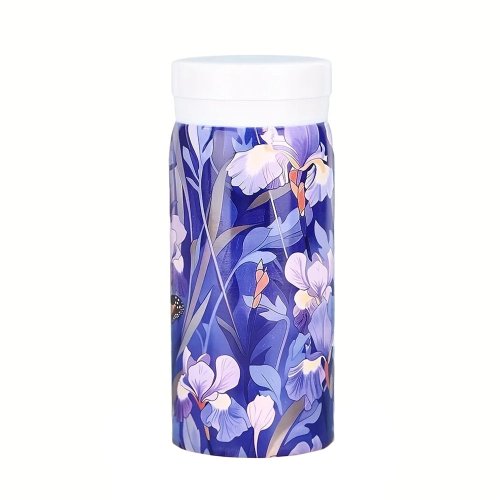 gourde bleu avec fleurs inox