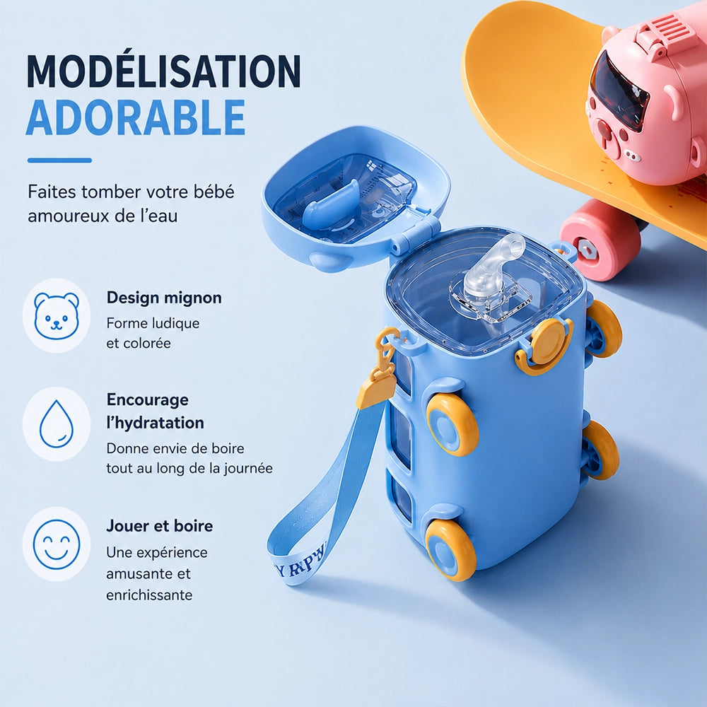 gourde bleu camion pour enfant avec couvercle