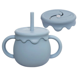 gourde bleu en silicone avec paille