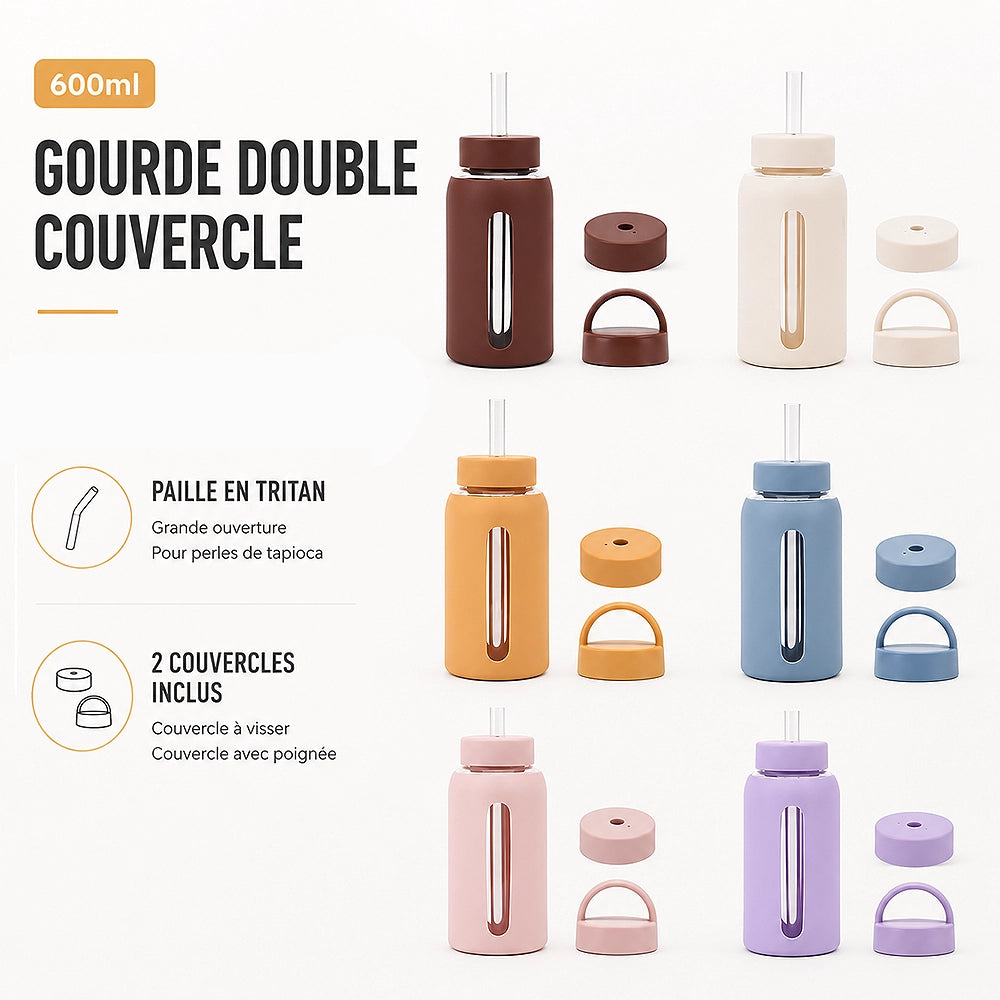 gourde double couvercle et paille