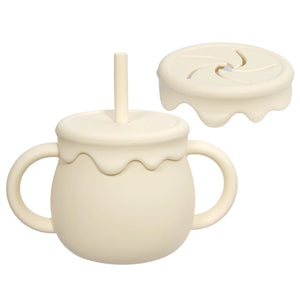 gourde en silicone beige avec paille