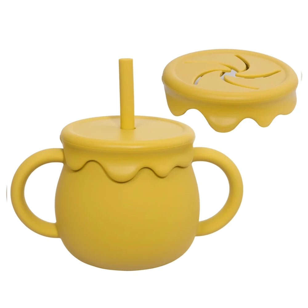gourde en silicone jaune avec paille