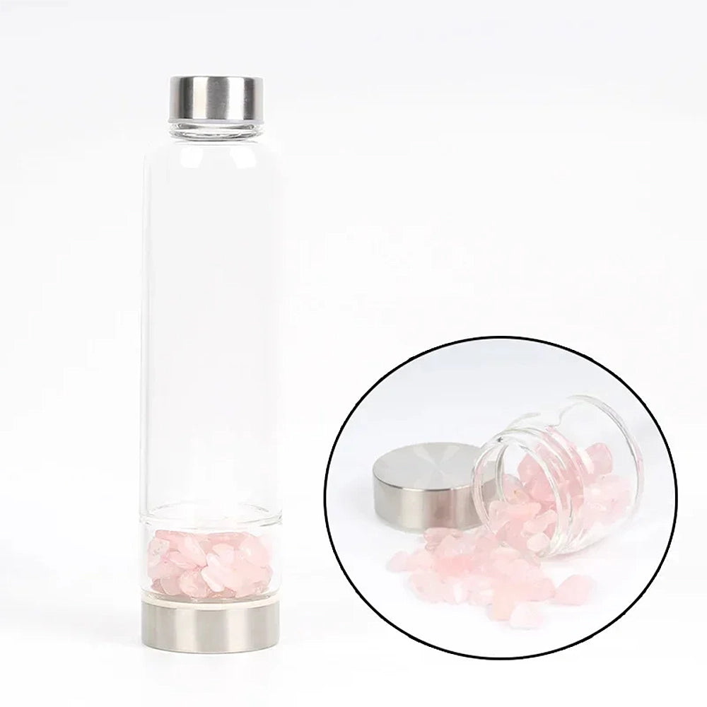 gourde en verre avec pierre rose