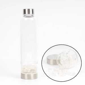 gourde en verre avec pierre transparente