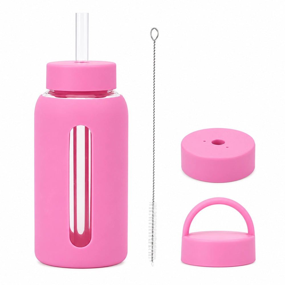 gourde en verre avec protection rose