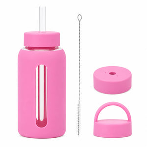 gourde en verre avec protection rose