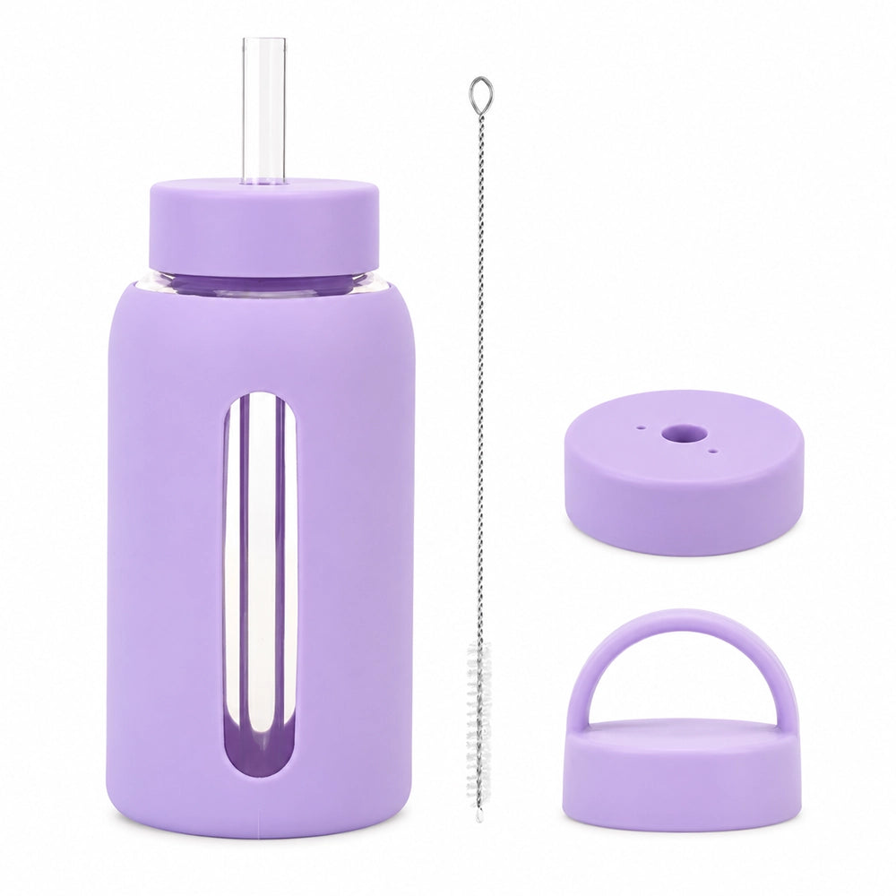 gourde en verre avec protection silicone violet