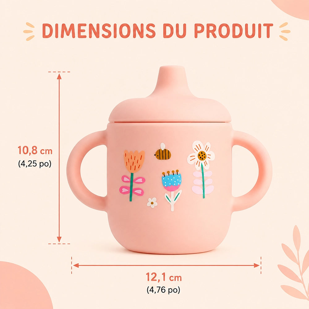 gourde gobelet pour enfant en silicone avec fleurs
