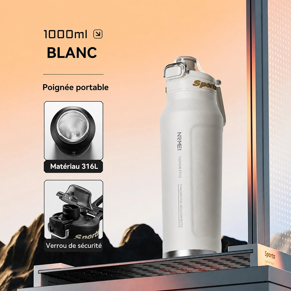 gourde isotherme 1 litre avec couvercle et bouton