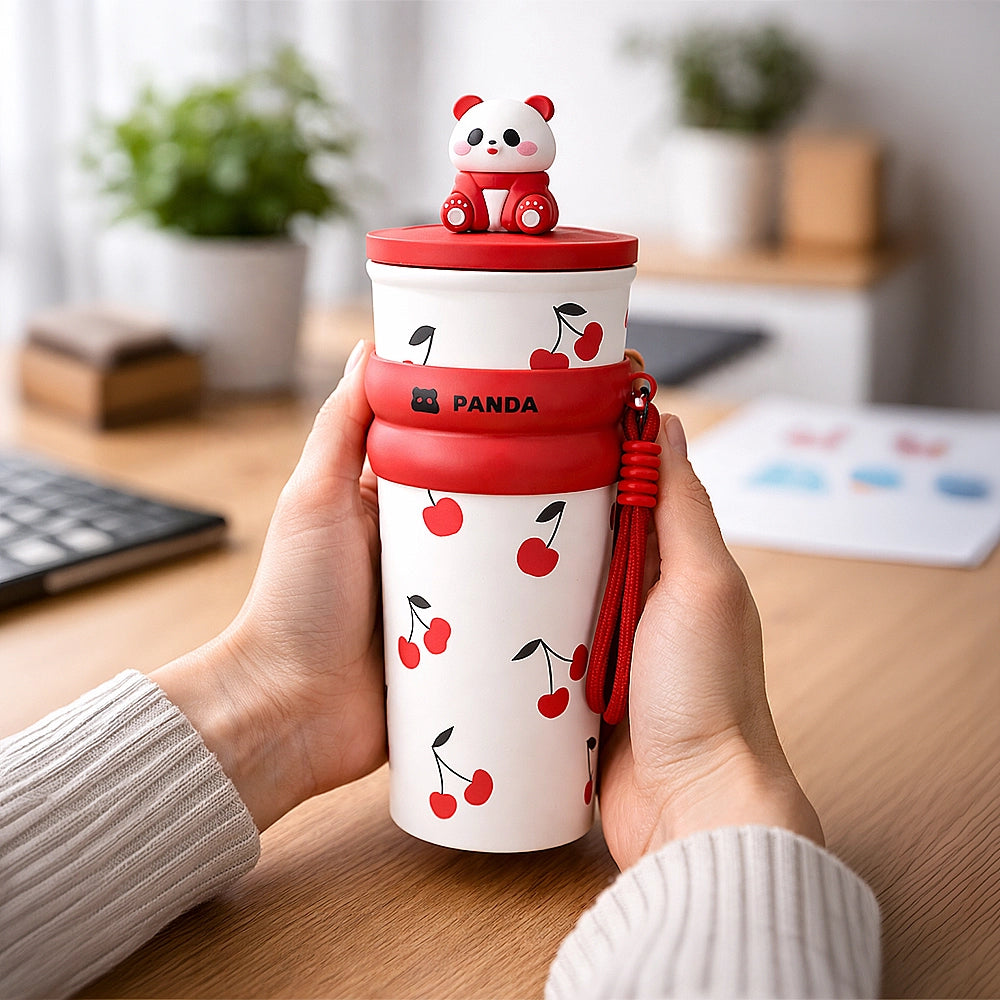 gourde isotherme panda rouge avec dragonne