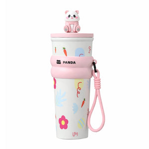 gourde isotherme thermos panda rose avec dragonne