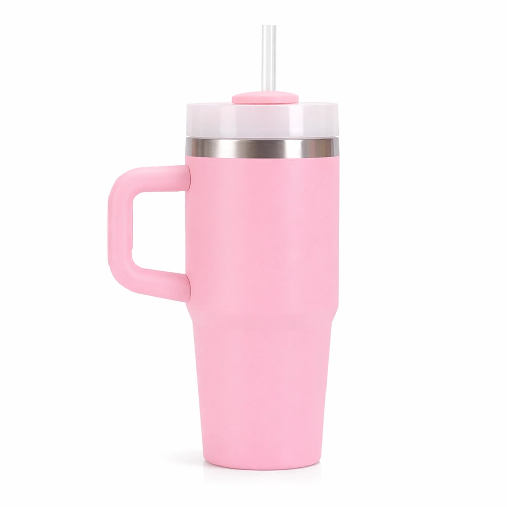 gourde mug rose avec poignée et paille