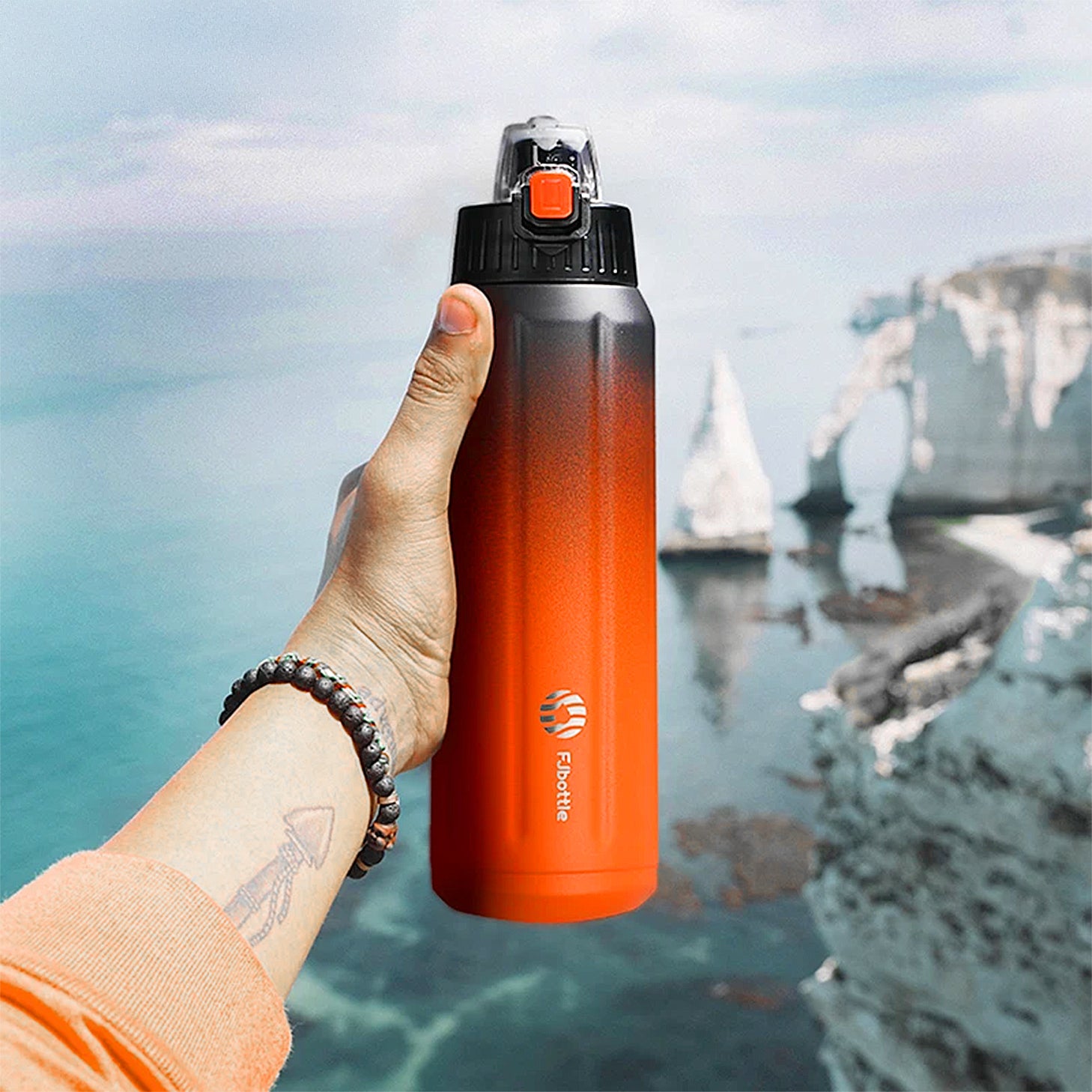 gourde orange et noir 600ml