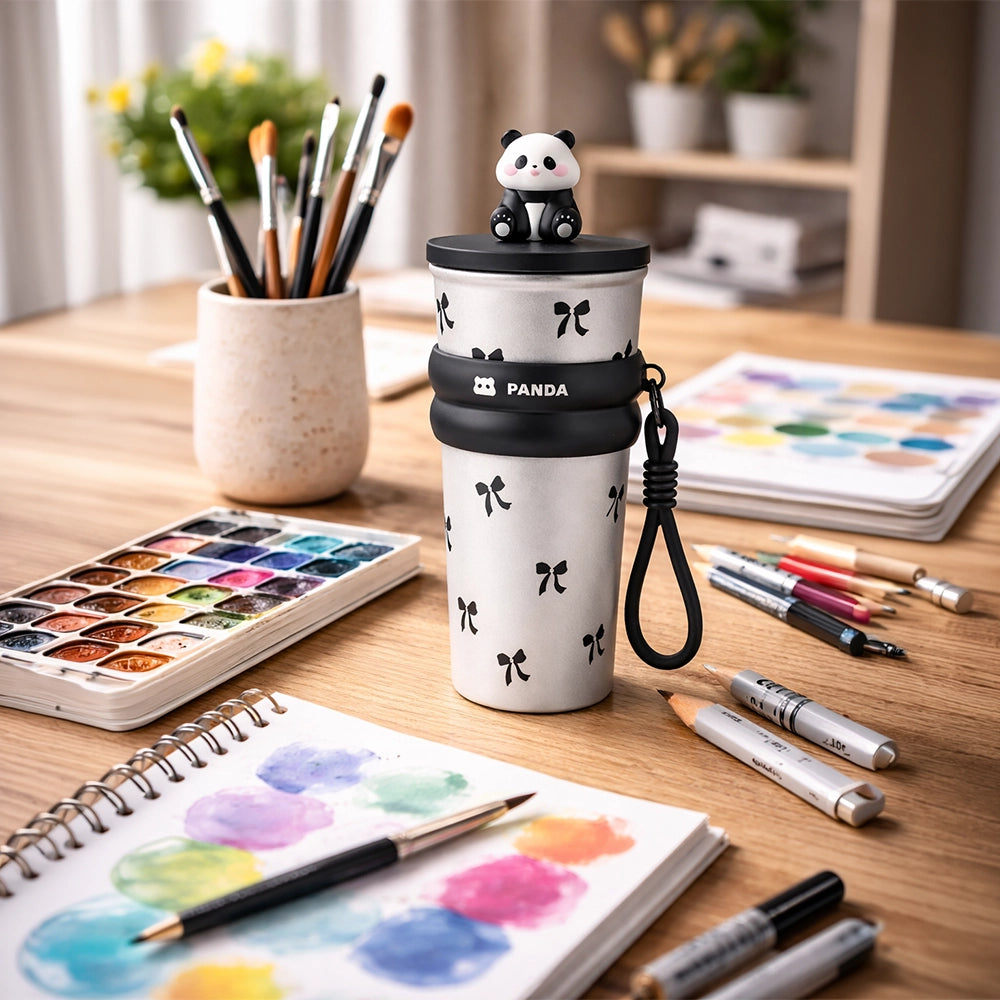 gourde panda isotherme thermos noir