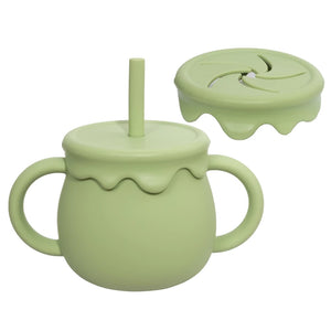 gourde verte pour enfant en silicone avec paille